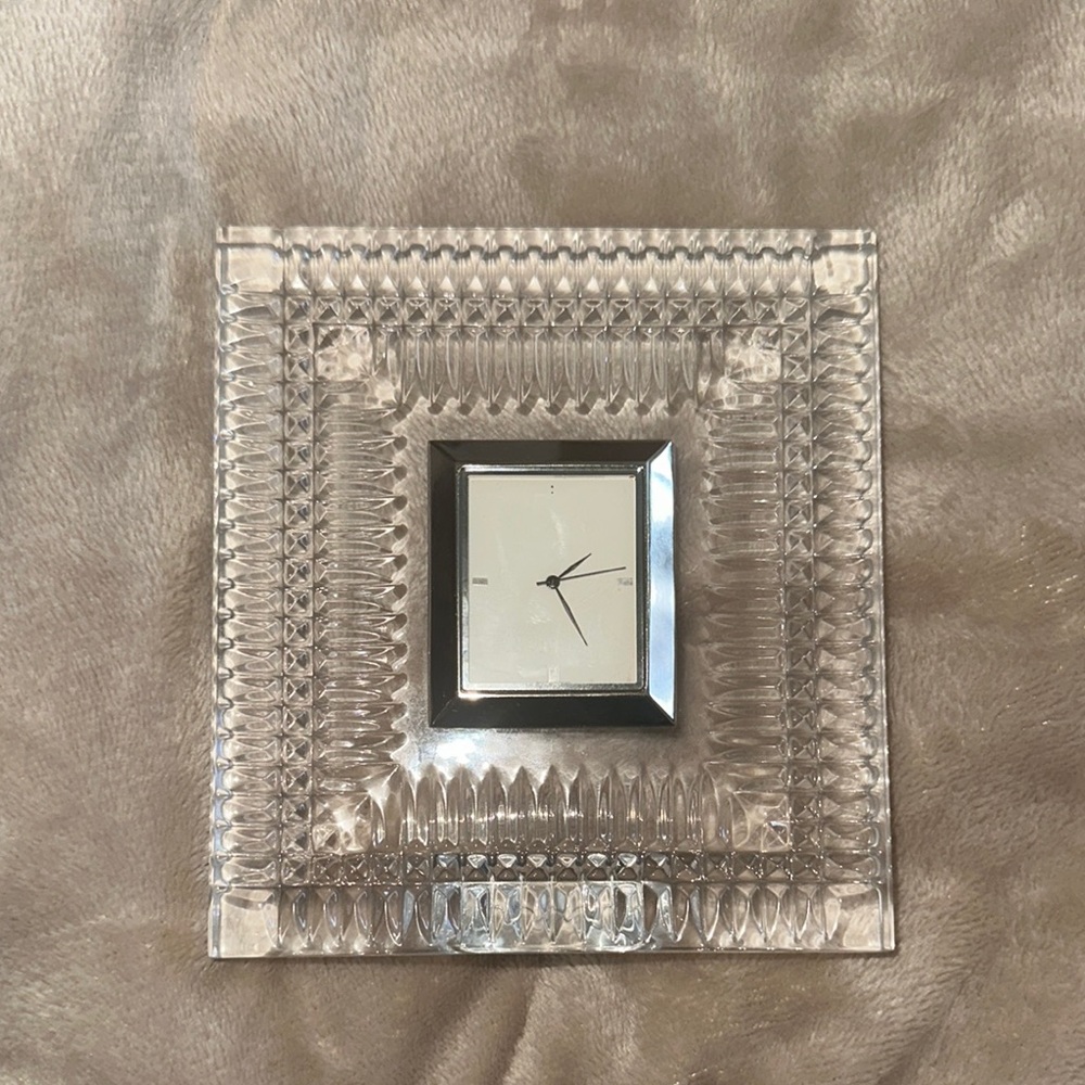 Waterford Lismore Diamond Crystal Bedside Clock 4.5” across